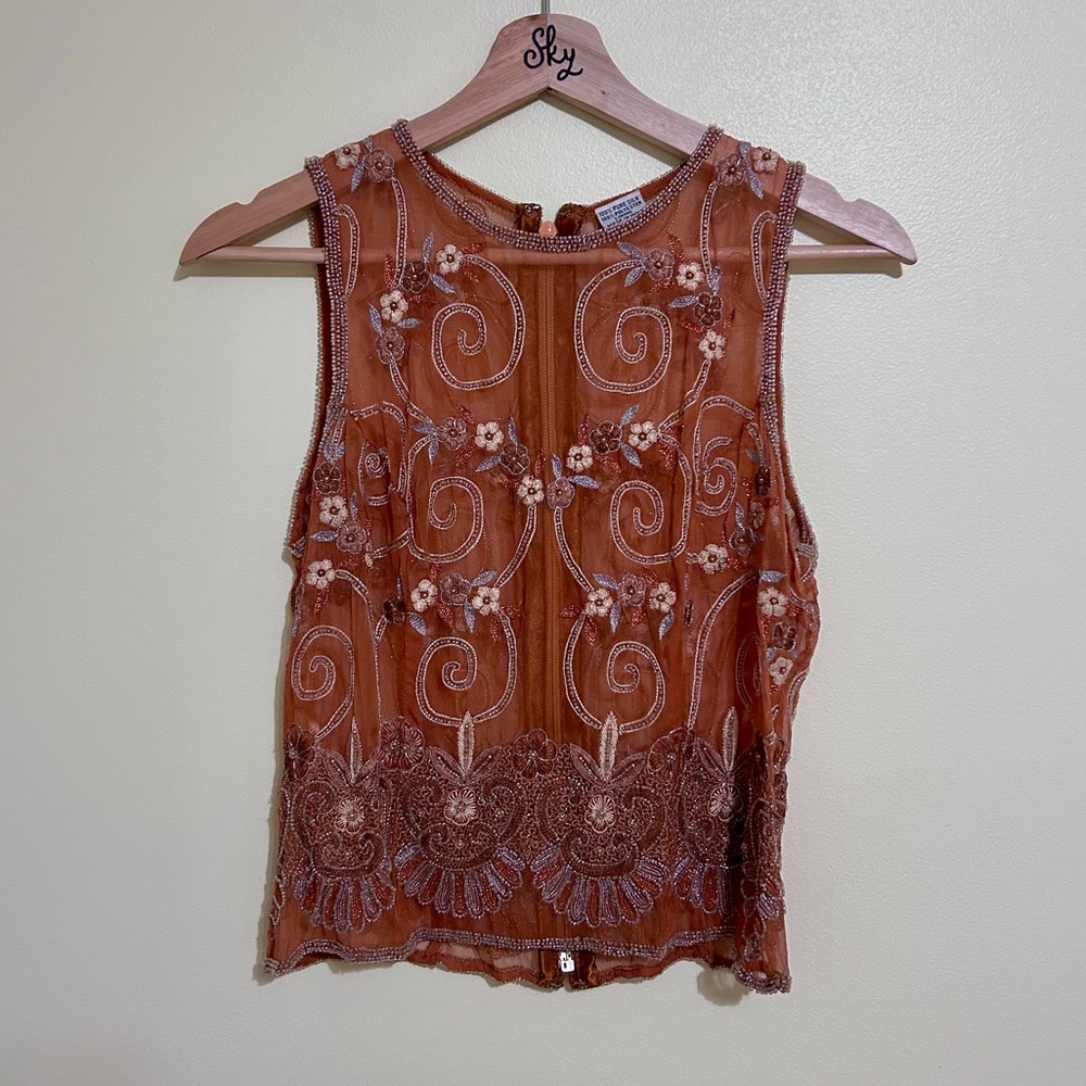 Hand Beaded Indian Silk and Polyester Tank Top